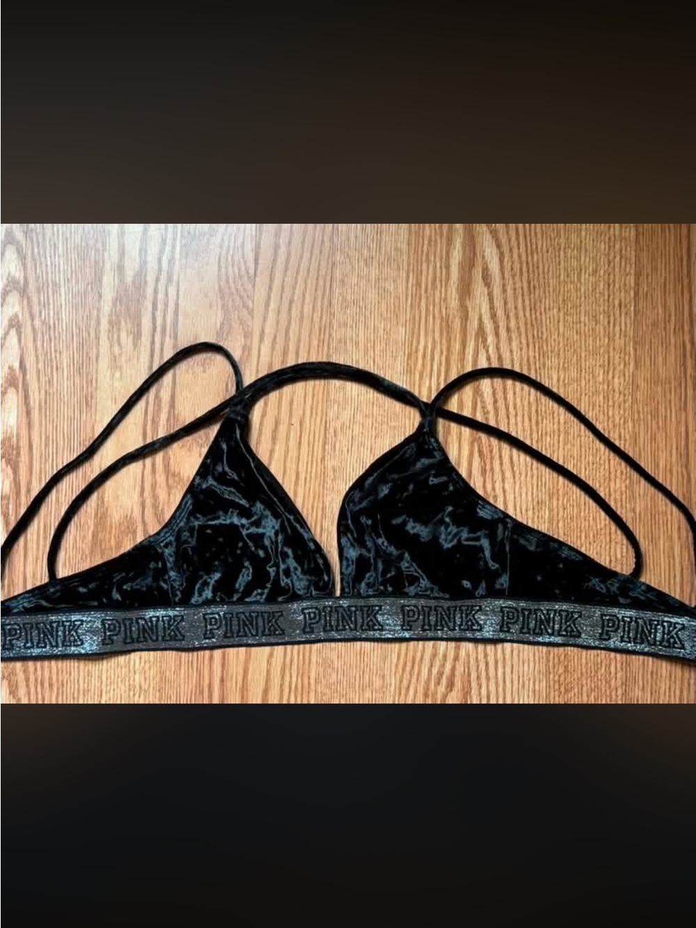 PINK Victoria's Secret Black Velvet Triangle Bralette with Logo Band